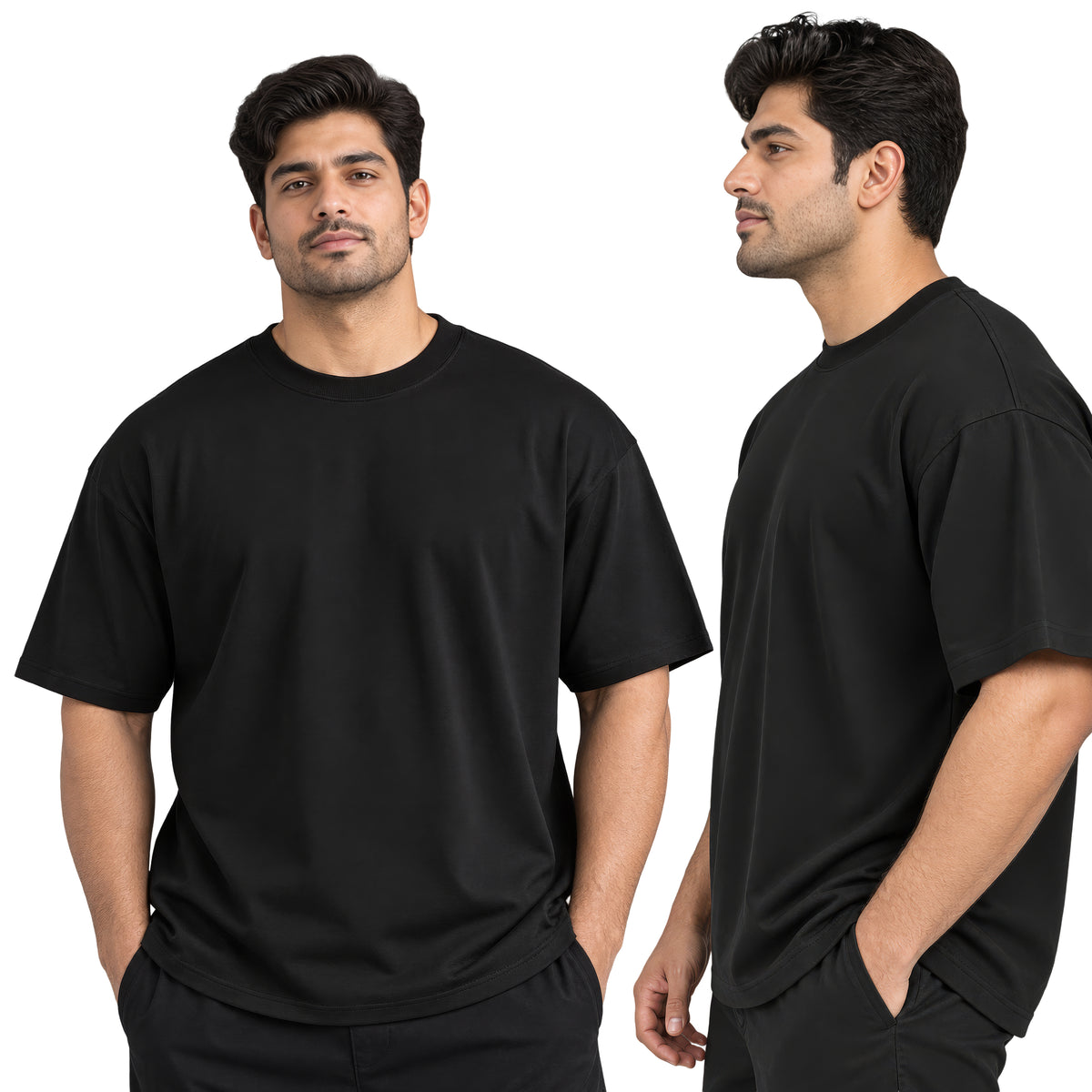 HOUSE OF RYVEN Men's 240 GSM Oversized Solid Half Sleeve Cotton T-Shirt | Relaxed Fit | Breathable Casual Wear | Available in Plus Sizes | Pack of 2
