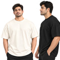 HOUSE OF RYVEN Men's 240 GSM Oversized Solid Half Sleeve Cotton T-Shirt | Relaxed Fit | Breathable Casual Wear | Available in Plus Sizes | Pack of 2