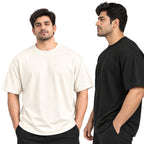 HOUSE OF RYVEN Men's 240 GSM Oversized Solid Half Sleeve Cotton T-Shirt | Relaxed Fit | Breathable Casual Wear | Available in Plus Sizes | Pack of 2