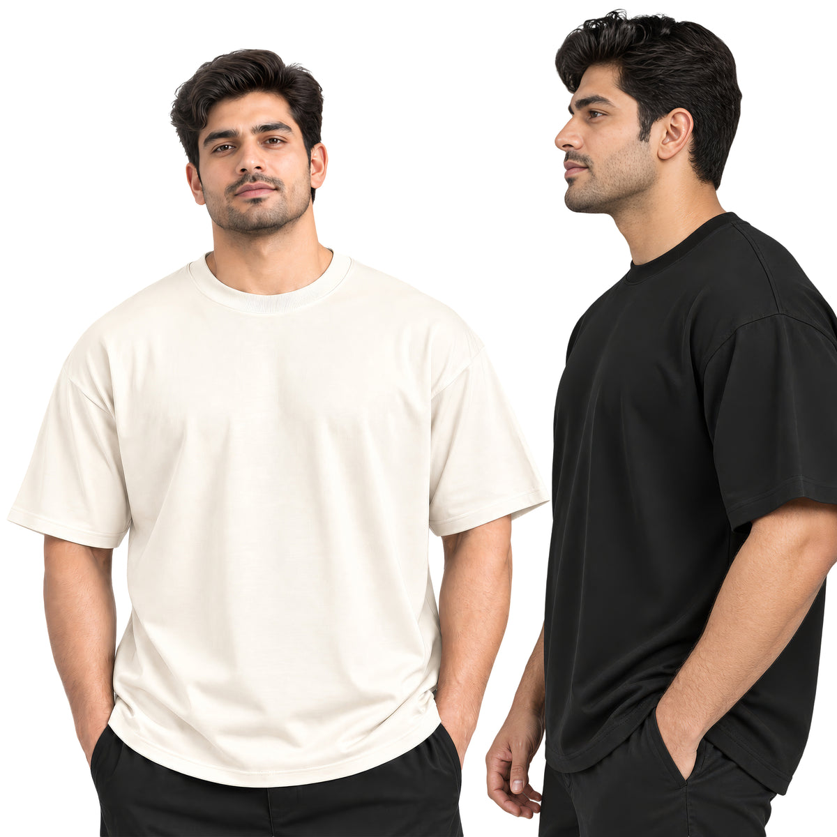 HOUSE OF RYVEN Men's 240 GSM Oversized Solid Half Sleeve Cotton T-Shirt | Relaxed Fit | Breathable Casual Wear | Available in Plus Sizes | Pack of 2