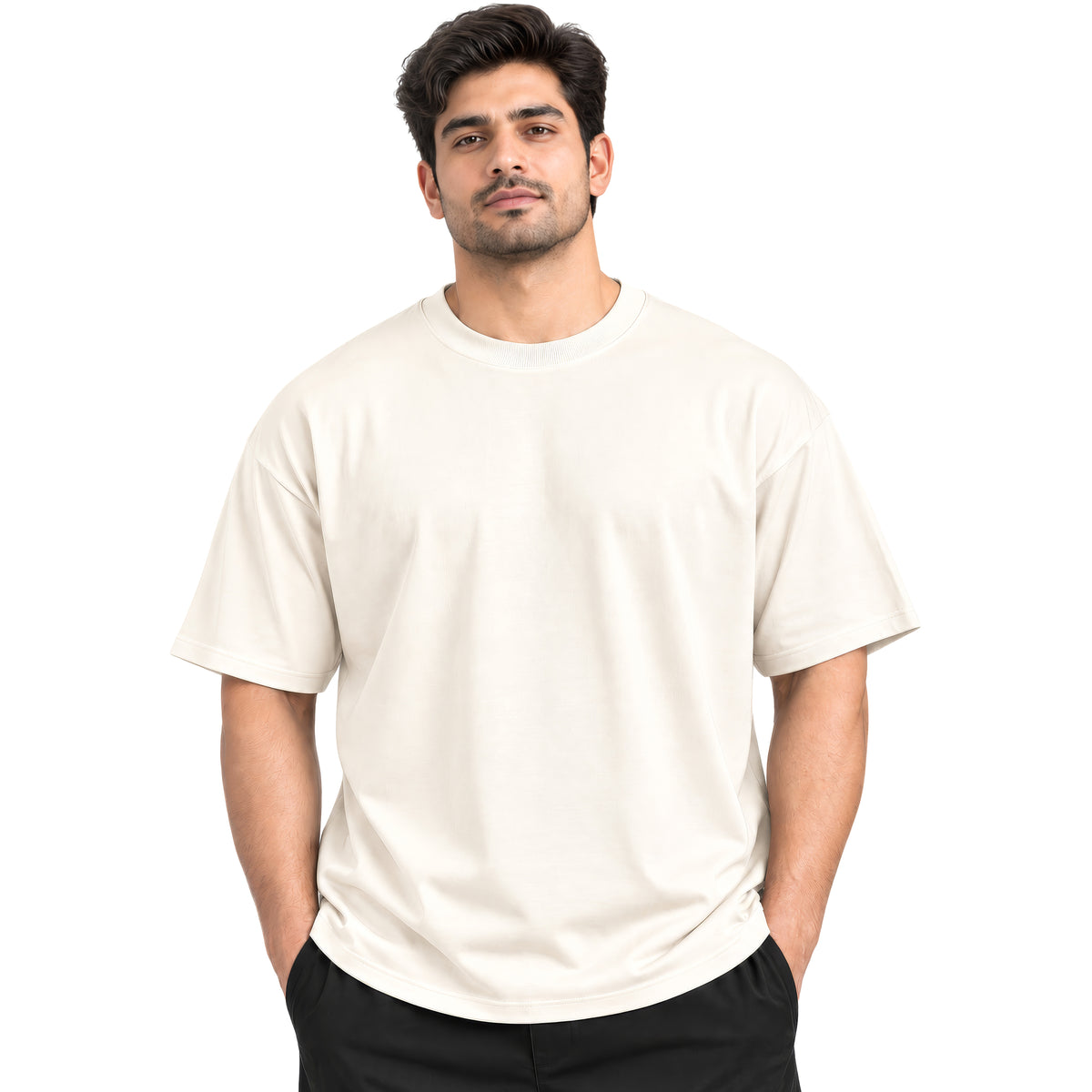 HOUSE OF RYVEN Men's 240 GSM Oversized Solid Half Sleeve Cotton T-Shirt | Relaxed Fit | Breathable Casual Wear | Available in Plus Sizes