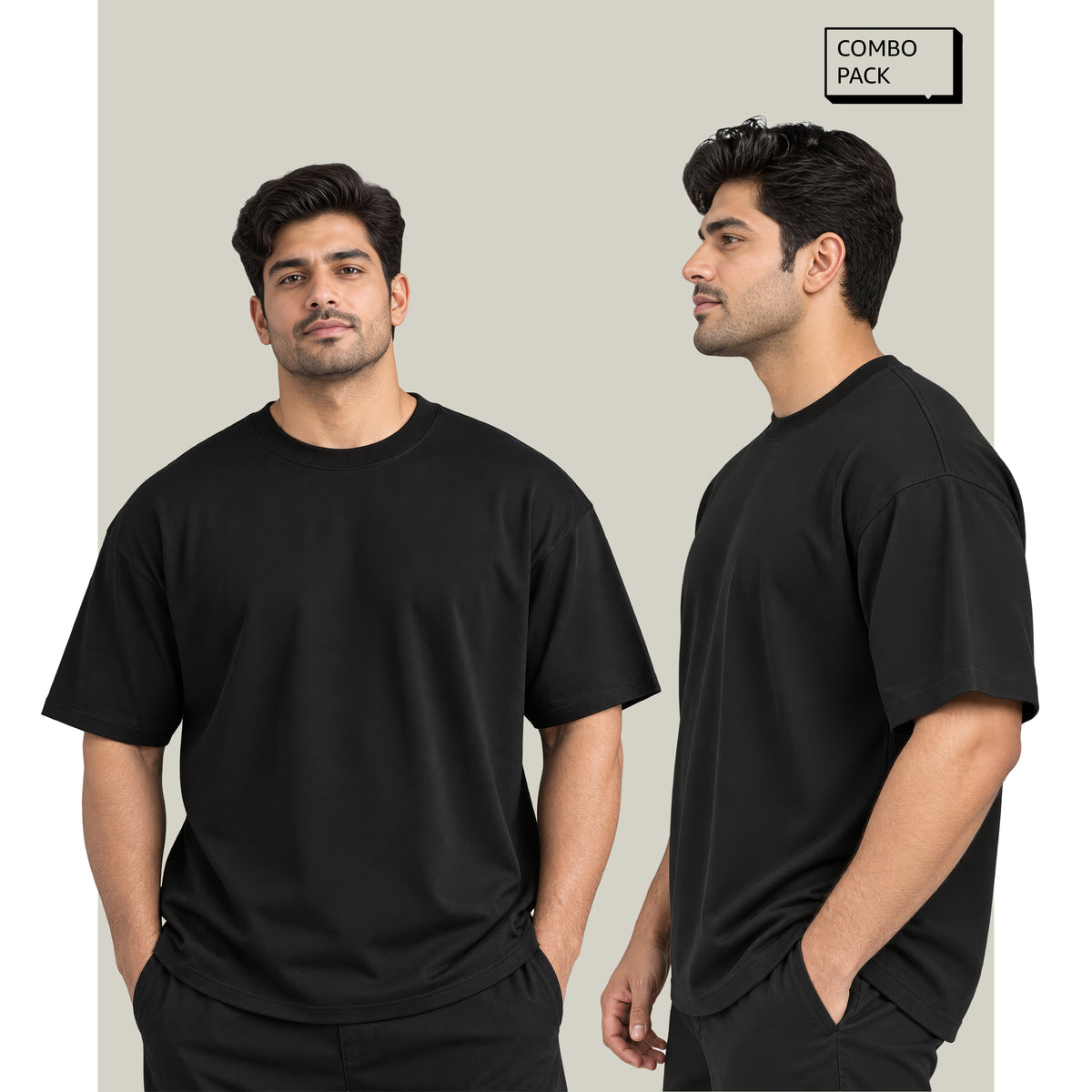 HOUSE OF RYVEN Men's 240 GSM Oversized Solid Half Sleeve Cotton T-Shirt | Relaxed Fit | Breathable Casual Wear | Available in Plus Sizes | Pack of 2