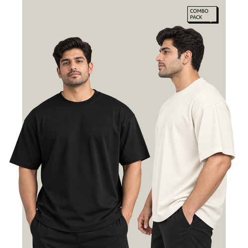 HOUSE OF RYVEN Men's 240 GSM Oversized Solid Half Sleeve Cotton T-Shirt | Relaxed Fit | Breathable Casual Wear | Available in Plus Sizes | Pack of 2