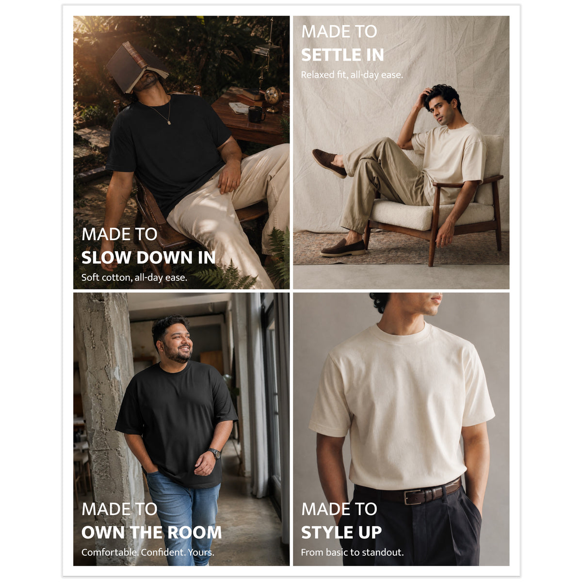 HOUSE OF RYVEN Men's 240 GSM Oversized Solid Half Sleeve Cotton T-Shirt | Relaxed Fit | Breathable Casual Wear | Available in Plus Sizes | Pack of 2
