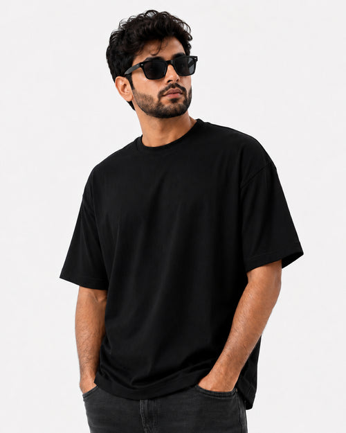 Premium Heavyweight Relaxed Fit T-Shirt – Black – 240 GSM Interlock Compact Cotton – M–5XL