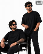 Pack of 2 Premium Heavyweight Relaxed Fit T-Shirts – Black – 240 GSM Interlock Compact Cotton – M–5XL