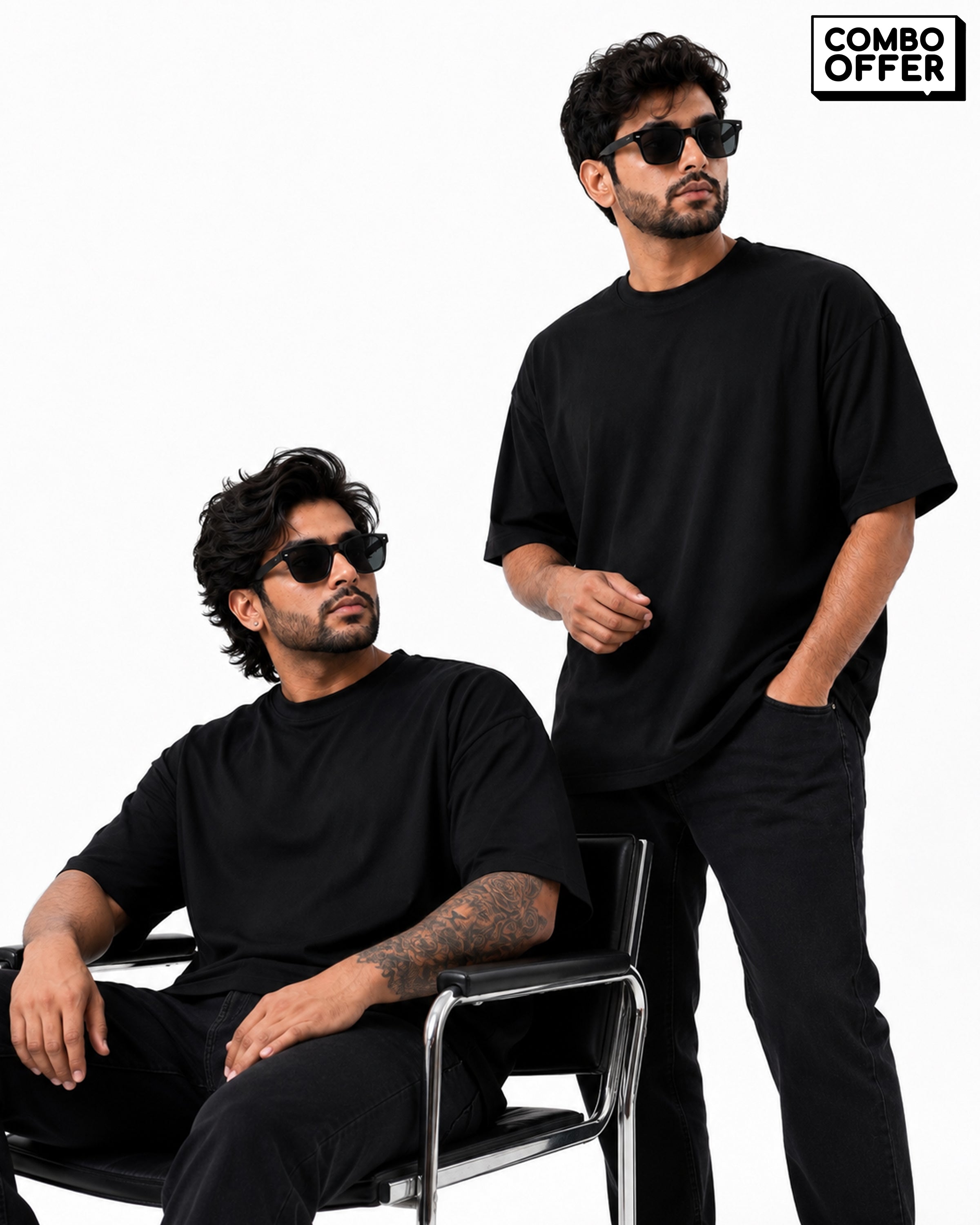 Pack of 2 Premium Heavyweight Relaxed Fit T-Shirts – Black – 240 GSM Interlock Compact Cotton – M–5XL