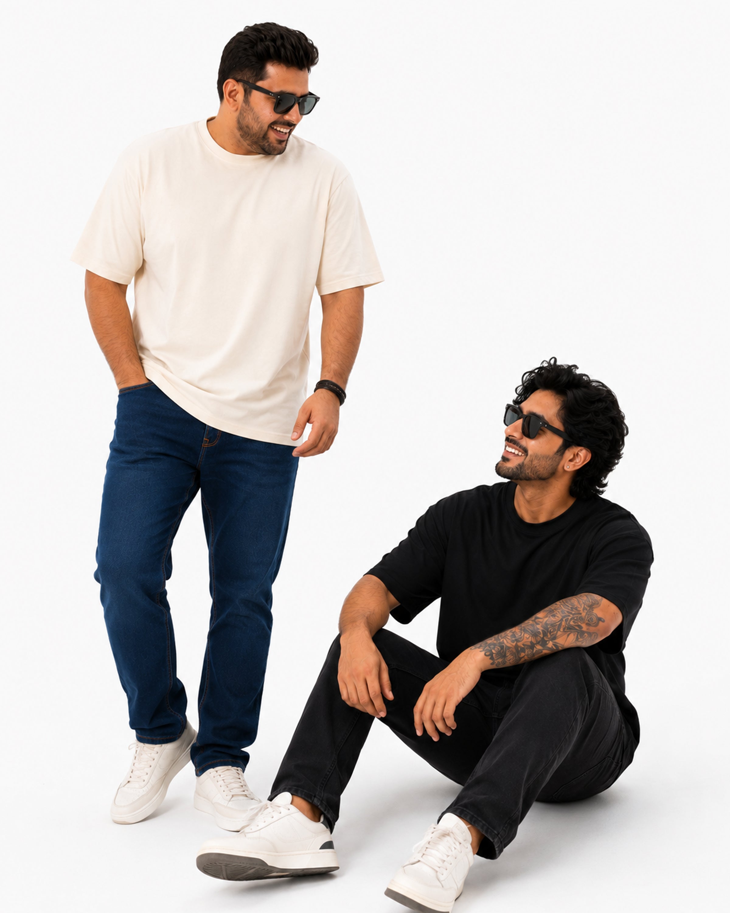 Pack of 2 Premium Heavyweight Relaxed Fit T-Shirts – Black & Off White – 240 GSM Interlock Compact Cotton – M–5XL