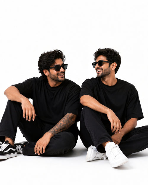 Pack of 2 Premium Heavyweight Relaxed Fit T-Shirts – Black – 240 GSM Interlock Compact Cotton – M–5XL