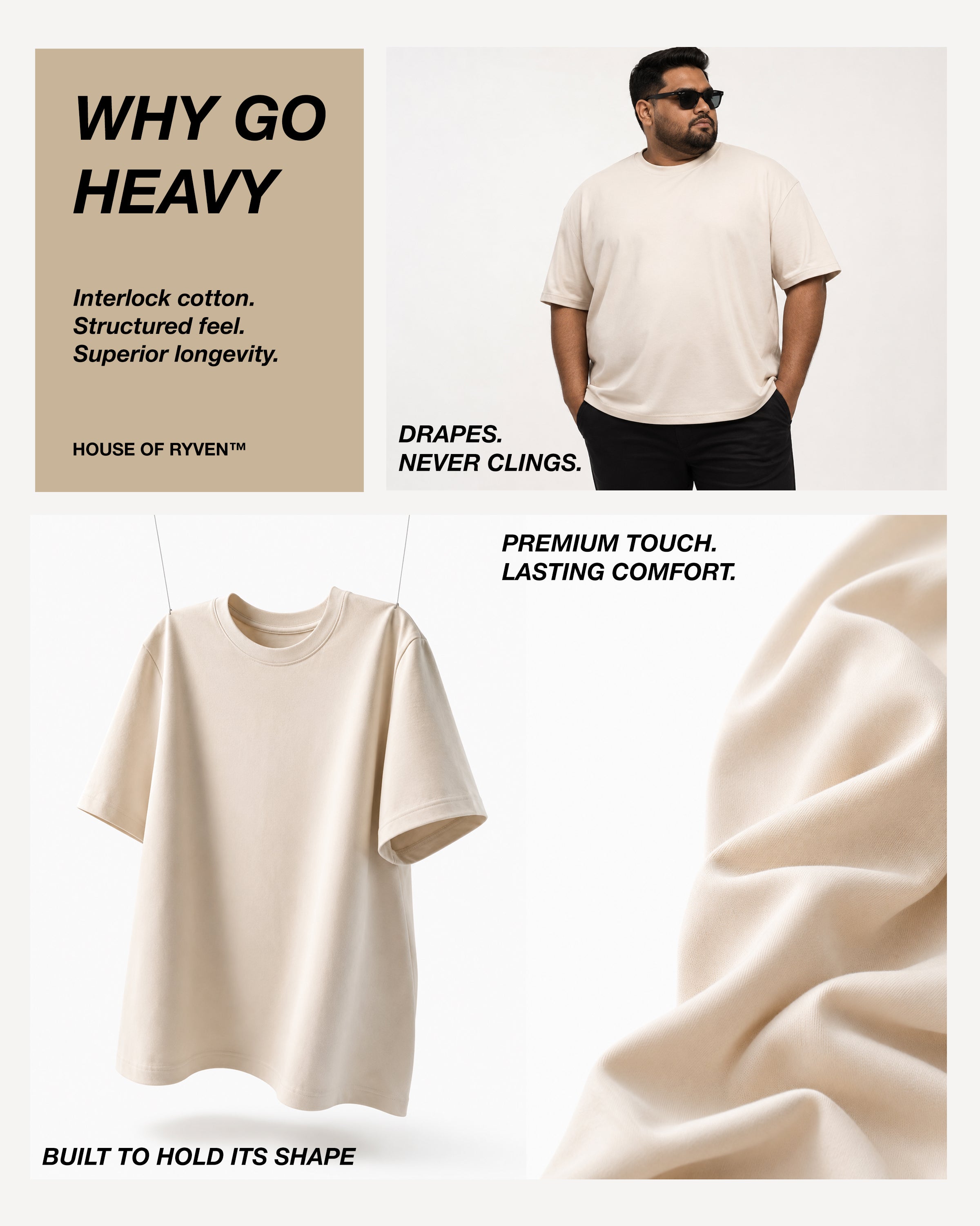 Pack of 2 Premium Heavyweight Relaxed Fit T-Shirts – Black & Off White – 240 GSM Interlock Compact Cotton – M–5XL