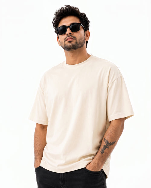 Premium Heavyweight Relaxed Fit T-Shirt – Off White – 240 GSM Interlock Compact Cotton – M–5XL